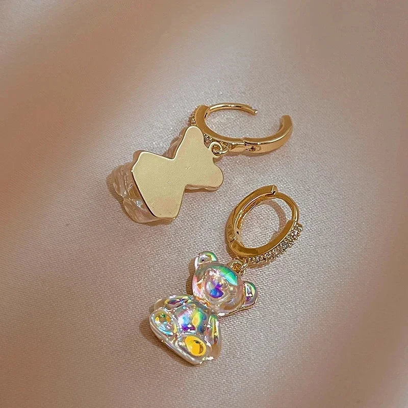 🌈 Sweet Rainbow Bear Dangle Earrings 🍬✨ Cute Acrylic Drop Jewelry for Trendy Girls! 🐻💖