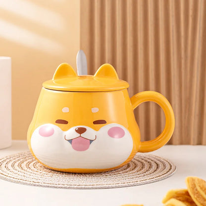 Kawaii Shiba Inu Mug with Lid - Adorable Ceramic Cup for Coffee & Tea ☕🐕✨