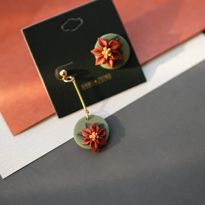 Whimsical Floral Christmas Earrings Set Handmade Polymer Clay Dangles Multicolor Palette For Women 🎄✨