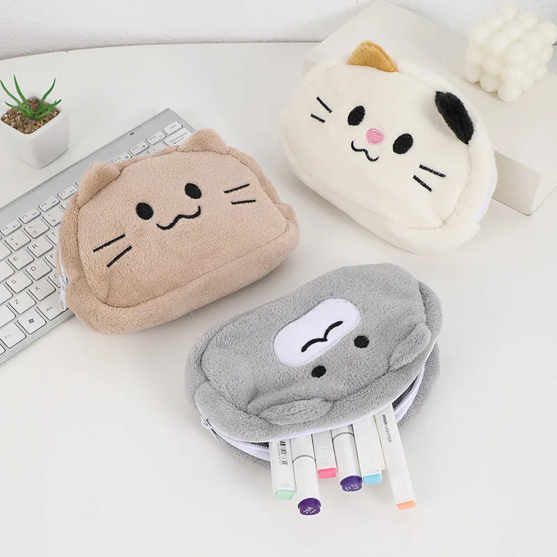 Adorable Kawaii Plush Cat Makeup Organizer 🐱✨ - Fun Cosmetic Storage Bag & Pencil Case for Girls! 🎀🎨