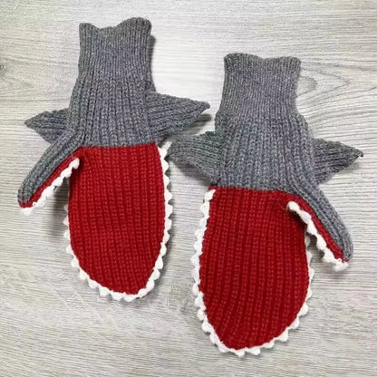 Shark Knit Gloves For Adults Unisex Cartoon Winter Warmth High Elasticity 🦈🧤