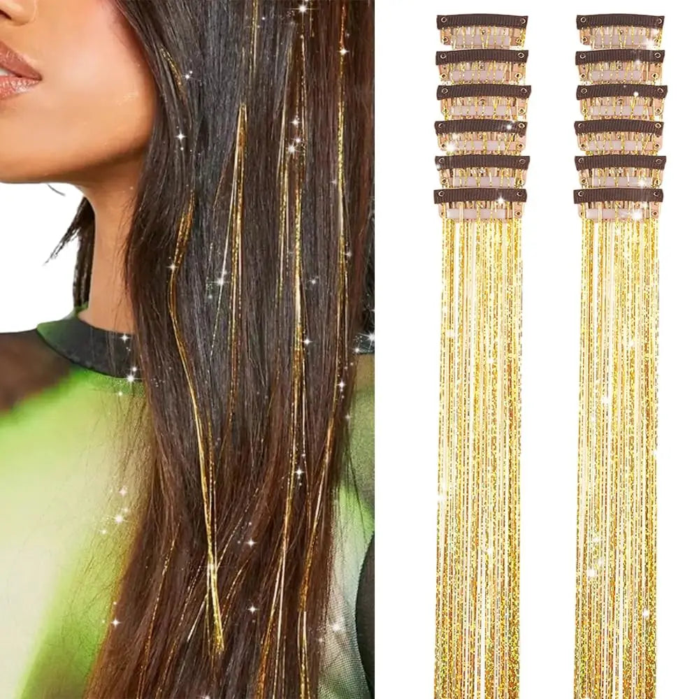 12 Pcs Clip In Hair Tinsel Pack Glitter Fairy Extensions For Women And Kids ✨