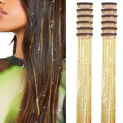 12 Pcs Clip In Hair Tinsel Pack Glitter Fairy Extensions For Women And Kids ✨