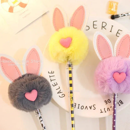 Kawaii Bunny Plush Gel Pen 🐰✨ | Adorable Fluffy Rabbit Stationery for School & Office 🌸💖