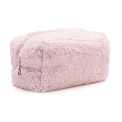 Kawaii Lambswool Plush Makeup Organizer 🐑✨ | Adorable Cosmetic Bag & Travel Pouch 🎀💖