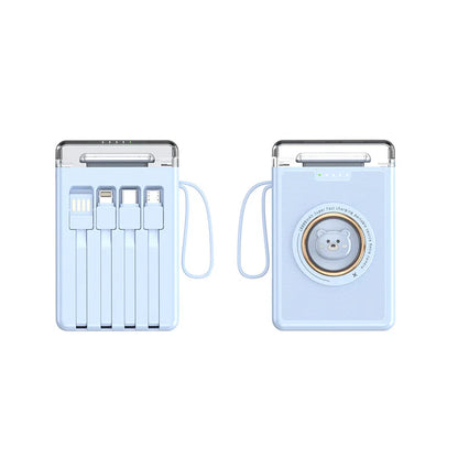 Kawaii 20000mAh Mini Power Bank 🐾✨ Cute Pet Cartoon Design with 4 Built-in Cables & LED Light!