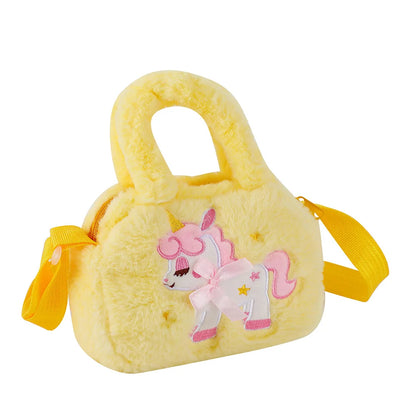 Kawaii Unicorn Plush Crossbody Purse 🦄✨ Fluffy Rainbow Handbag for Little Girls 🌈💖 Cute Cartoon Furry Shoulder Bag