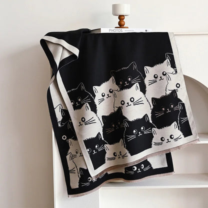 Cat Print Jacquard Scarf For Women Warm Winter Shawl 175cm Long 🐾