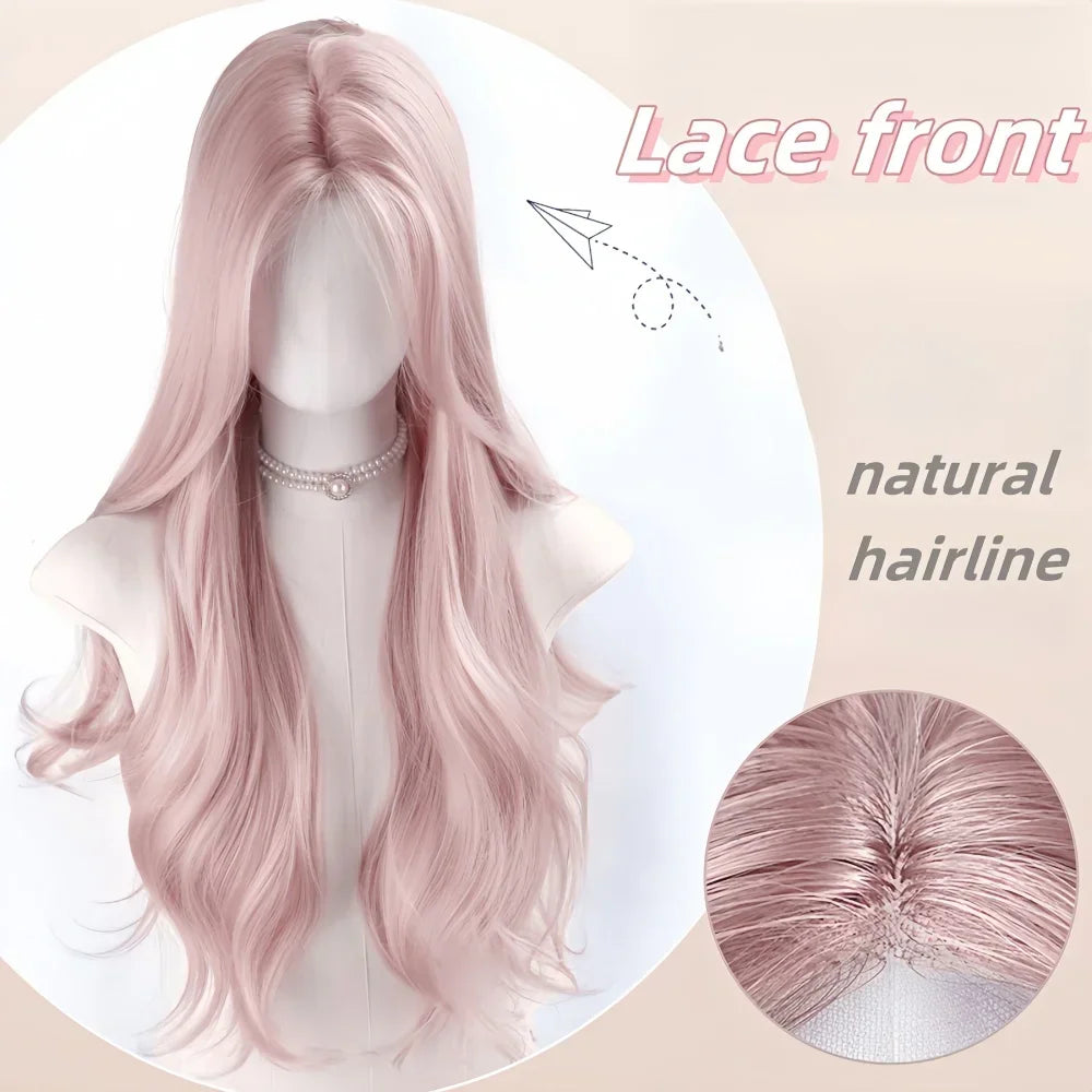 Kawaii Pink Wavy Wig 🌸✨ | Dreamy Synthetic Cosplay Hair for School & Daily Fun! 🎀