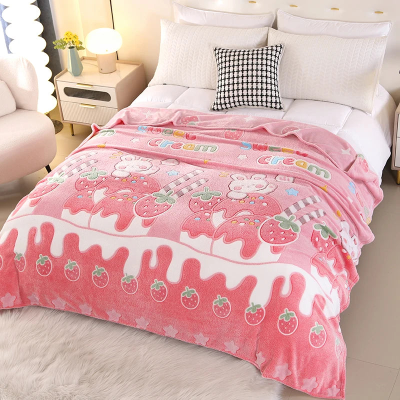 🌸🍓 Adorable Pink Strawberry Rabbit Throw Blanket for Cozy Cuddles! 🐰✨ - Pixie Quill