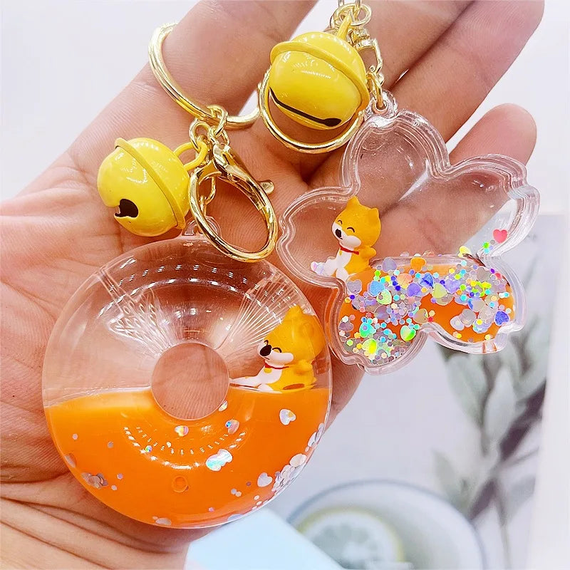 Kawaii Shiba Inu Donut Keychain 🍩✨ - Adorable Floating Bottle Pendant for Couples & Bag Charm! 💖