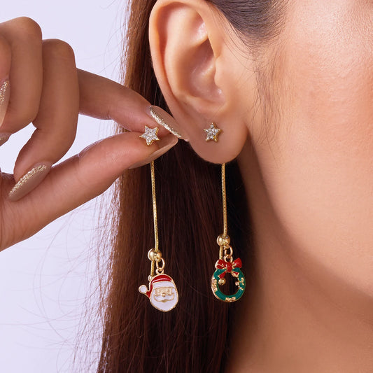 Moving Santa Tassel Drop Earrings For Women Christmas Charm Zircon Snowflake 🌟🎄
