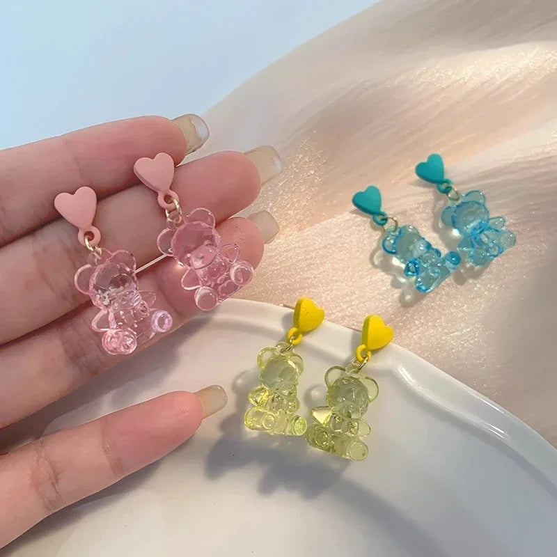 🌈 Sweet Rainbow Bear Dangle Earrings 🍬✨ Cute Acrylic Drop Jewelry for Trendy Girls! 🐻💖