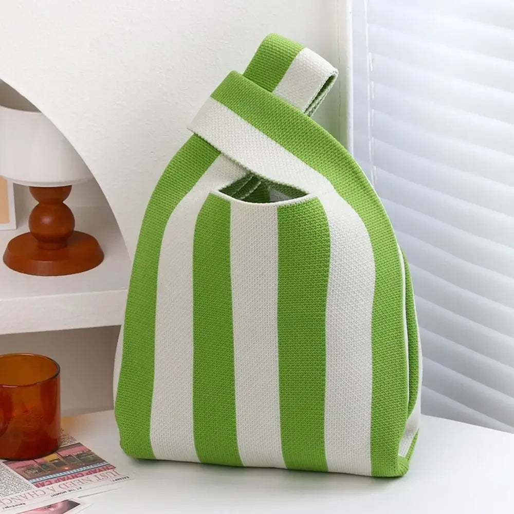 Kawaii Knitted Stripe Wrist Bag 🌈✨ | Adorable Large-Capacity Tote for Trendy Shopping 👜💕