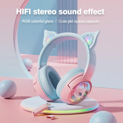 Kawaii ONIKUMA B5 Tri-Mode Gaming Headset 🎮✨ Cute 3D Cartoon Design with RGB Lighting & Microphone for iPad, Tablet & PS4 🐾🎧