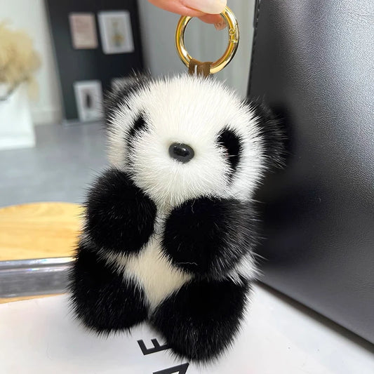 Kawaii Panda Plush Keychain 🐼✨ - Cute Imitation Mink Fur Car Accessory for Women 🎀 | Adorable Gift Idea! 🎁