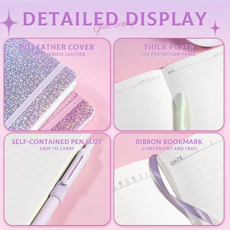 Kawaii Starry Sky A5 Notebook 🌌✨ | Cute PU Leather Cover with Elastic Tape & Pen Insert for Office Magic! 📒✍️