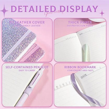Kawaii Starry Sky A5 Notebook 🌌✨ | Cute PU Leather Cover with Elastic Tape & Pen Insert for Office Magic! 📒✍️