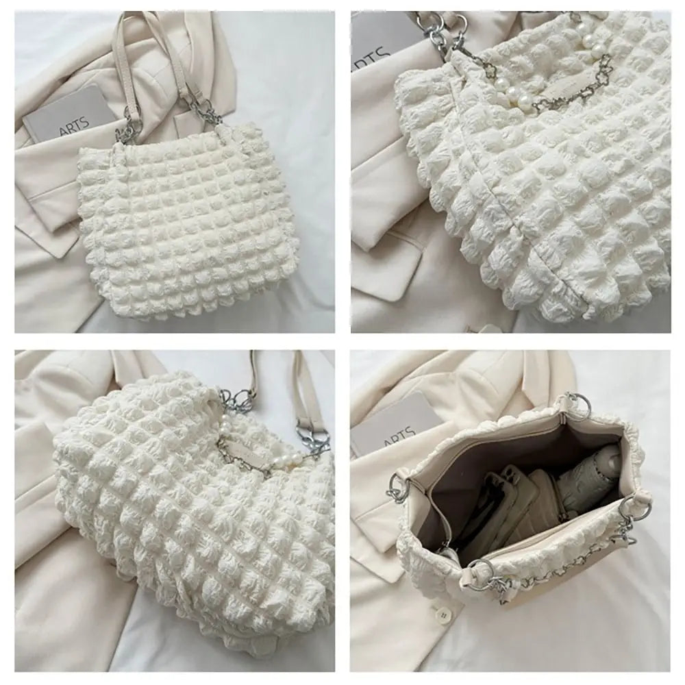 Kawaii Quilted Plaid Tote Bag 🎀✨ - Chic Soft Fabric Shoulder Purse for Stylish Ladies 💖