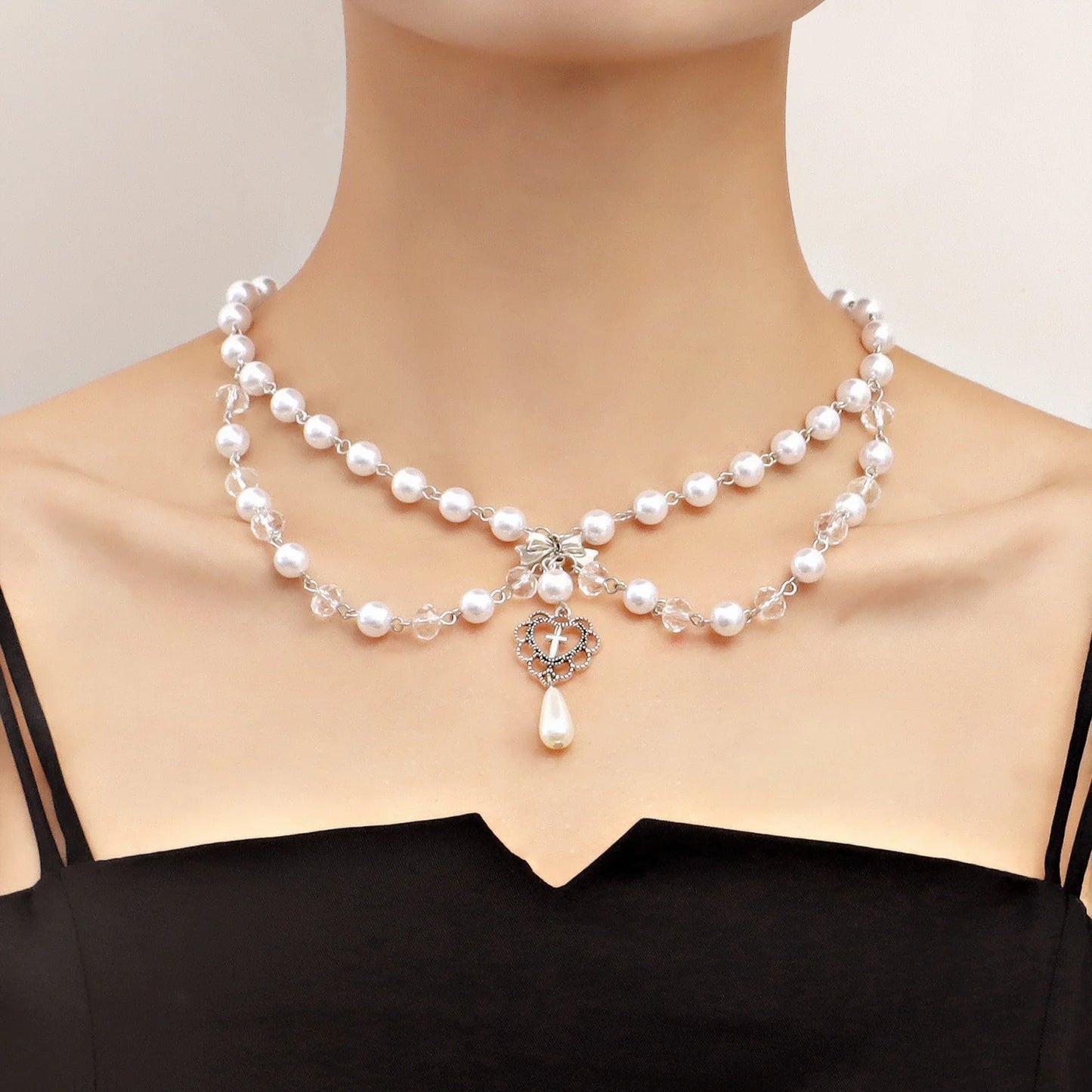 Kawaii Butterfly Pearl Tassel Necklace 🌸✨ | Double Layer High Gloss Design for Women 💖