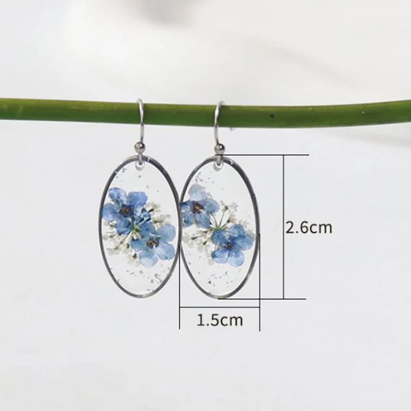 Elegant Pressed Flower Earrings For Women Natural Blue Floral Drop Earrings Handmake Epoxy Resin Plant Earring Jewelry Wholesale