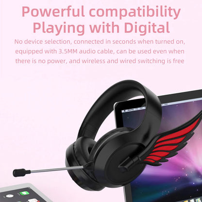 Kawaii Winged Bluetooth Headphones 🎶✨ Hi-Fi Stereo 🎧 Game On! 🎮 Noise-Canceling Mic & App Control! 🌈