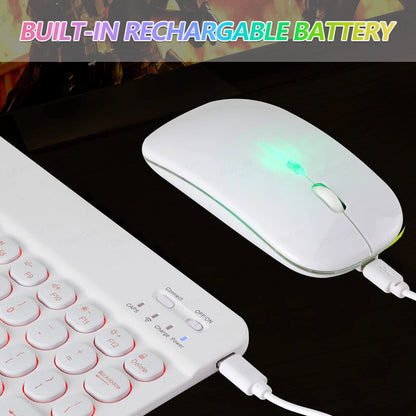 Kawaii Bluetooth Magic: Adorable 7-Color Backlit Keyboard & Silent Mouse for iPad & Tablets 🐾✨💖