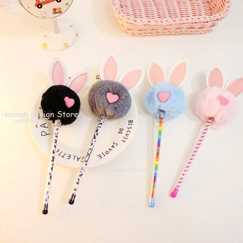 Kawaii Bunny Plush Gel Pen 🐰✨ | Adorable Fluffy Rabbit Stationery for School & Office 🌸💖