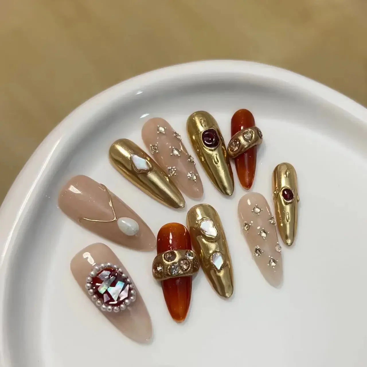 Kawaii 10-Piece Rhinestone Almond Press-On Nails ✨💅 | Handmade Acrylic Nail Art Set for Adorable Looks! 🌟