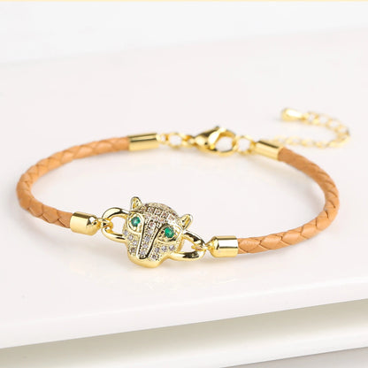 🐻✨ Adorable Bear Zirconia Charm Bracelet - 6 Color Adjustable Leather Rope for Everyone! 🎉🎈