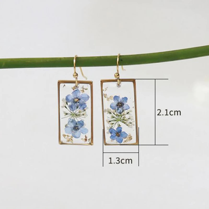 Elegant Pressed Flower Earrings For Women Natural Blue Floral Drop Earrings Handmake Epoxy Resin Plant Earring Jewelry Wholesale