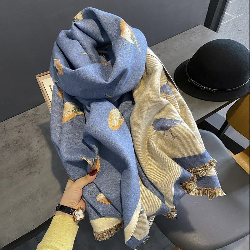 Cozy Bird Pattern Shawl For Women Warm Thick Winter Scarf 🧣🐦❄️