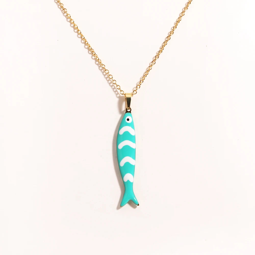 Cute Colorful Enamel Fish Pendant Necklace For Women Waterproof Gold Tone 🐟💖🌊
