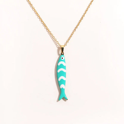 Cute Colorful Enamel Fish Pendant Necklace For Women Waterproof Gold Tone 🐟💖🌊