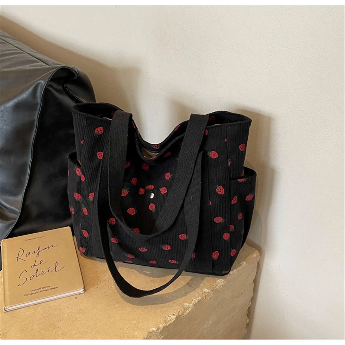 Strawberry Dreams 🍓✨ Cozy Corduroy Shoulder Bag for Stylish Adventures! 👜❤️ - Pixie Quill