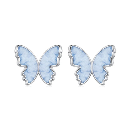 Kawaii 925 Silver Blue Butterfly Ring 🦋✨ | Adorable Enamel Wedding Gift & Matching Stud Earrings 🎁💕