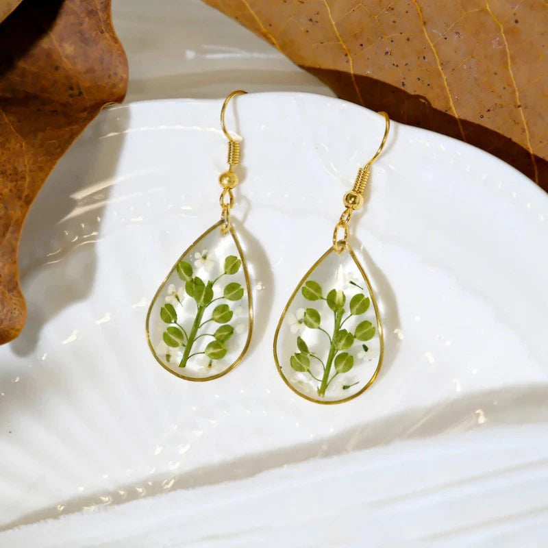 Pastel Pressed Flower Resin Drops Earrings 🌸 Elegant Geometric Jewelry For Women