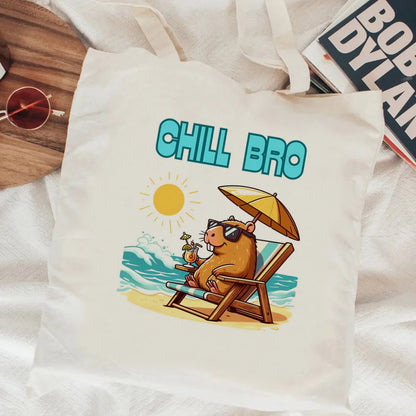 Kawaii Capybara Canvas Shopping Bag 🛍️✨ - Eco-Friendly Tote for Adorable Adventures! 🌿😊