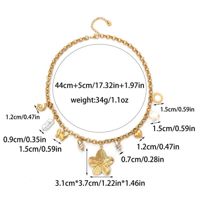 Star Butterfly Moon Flower Shell Pearl Pendant Necklace In Stainless Steel Gold Tone For Women Cute Gift 🌟🌙💖