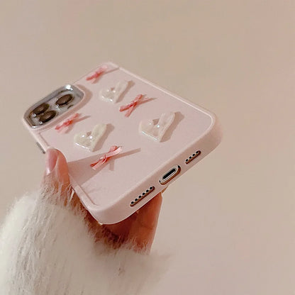 💕 Adorable 3D Pearl Love Heart Phone Case for iPhone - Soft Silicone Bumper 🎀✨