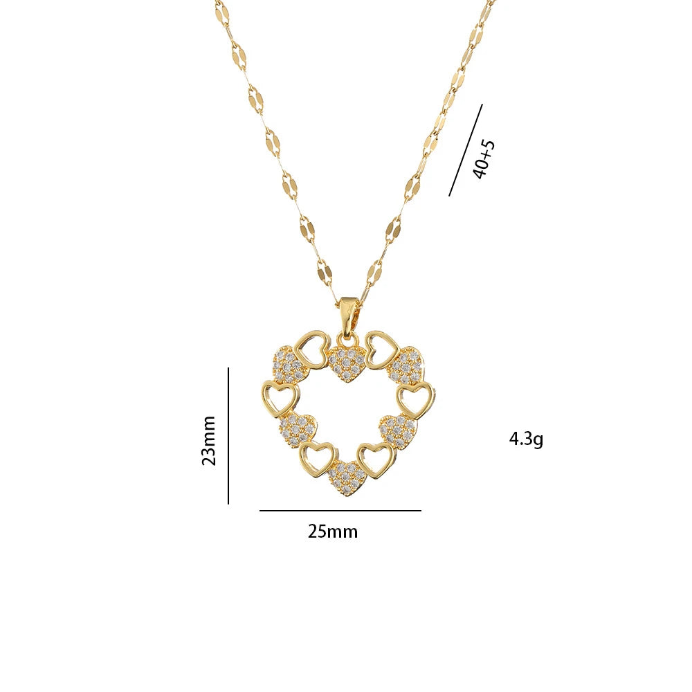 Kawaii Heartfelt Zircon Pendant Necklace 💖✨ for Charming Women & Girls - Adorable Party Jewelry & Gift Accessory!