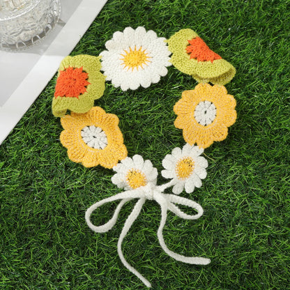 Kawaii Boho Flower Crochet Headband 🌸✨ Vintage Turban Hair Scarf for Women - Fashionable Accessory for Every Season!