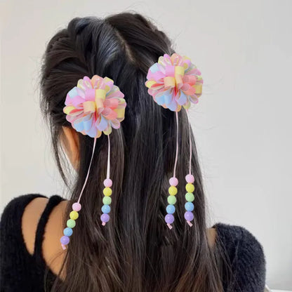 🌸✨ Adorable Flower Hair Clips Set for Girls 🌷💖 Bead & Tassel Delight! 🎀💫 - Pixie Quill