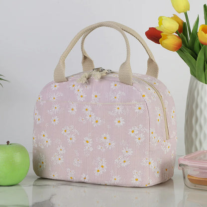 Kawaii Corduroy Lunch Bag 🌼🍓 | Insulated & Spacious Tote for Women, Girls & Kids - Perfect for Work, Travel & Picnics!