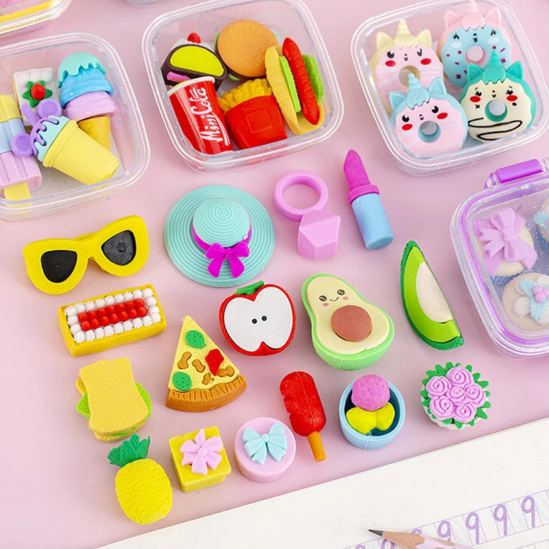Cute & Kawaii Lunch Box Eraser Set 🍱✨ - Adorable Rubber Erasers for School 🎨📚 - Perfect Gift for Kids! 🎁