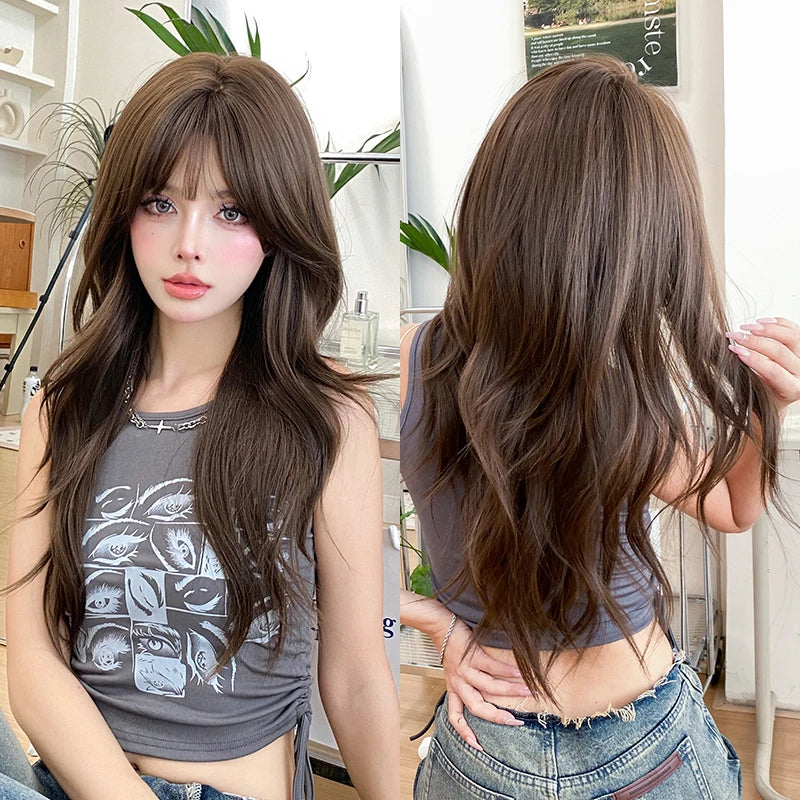 Kawaii Dreamy Sakura Pink Wavy Wig 🌸✨ | High-Density Curly Hair with Bangs for Sweet Girls 💖🎀