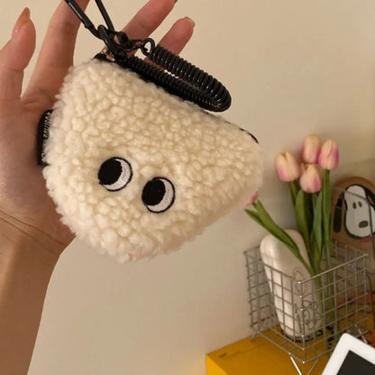 🍙 Adorable Rice Ball Zipper Coin Purse 👜 Plush Wallet with Lanyard - Cute Storage for Small Treasures! 🌟