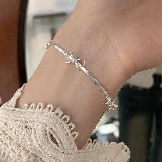 Sweet Bow Snake Chain Bracelet Women Girls Sparkling Ribbon Bowknot Jewelry ✨🎀