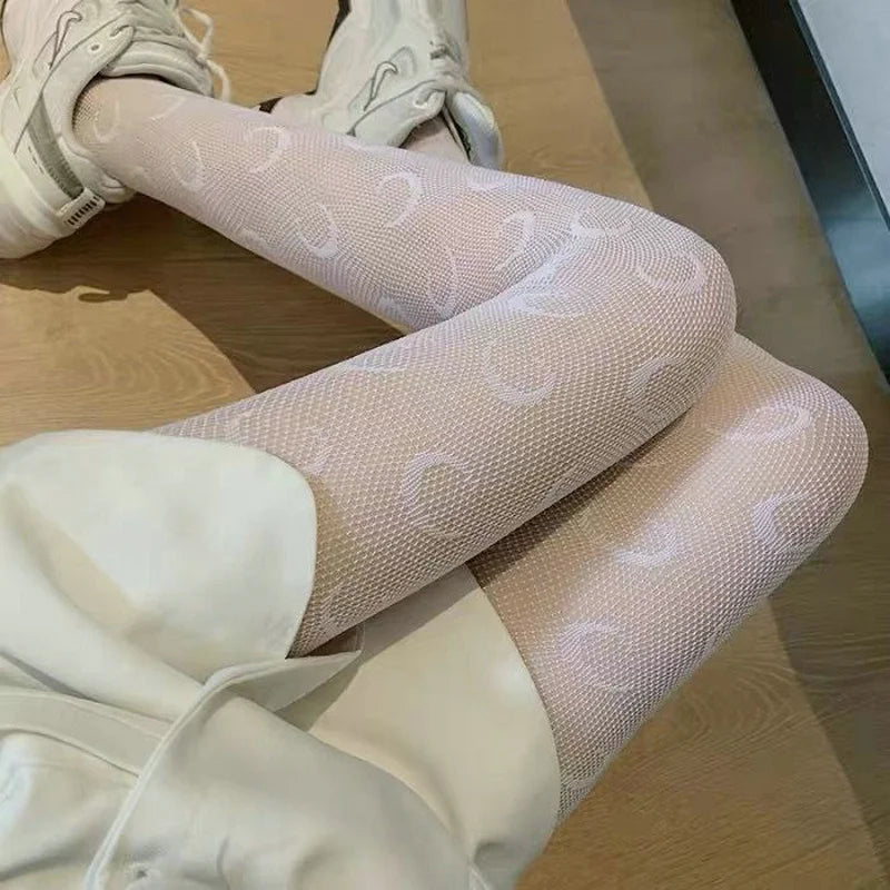 🌸 Adorable Floral Mesh Stockings for Trendy Girls 🌼 Cute White Pantyhose for Spring & Summer Fun! ✨ - Pixie Quill