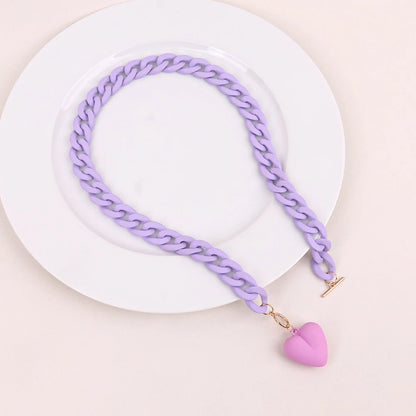 💖 Colorful Love Heart Choker Necklace 🌈 - Trendy Acrylic Pendant for Party Fun! 🎉